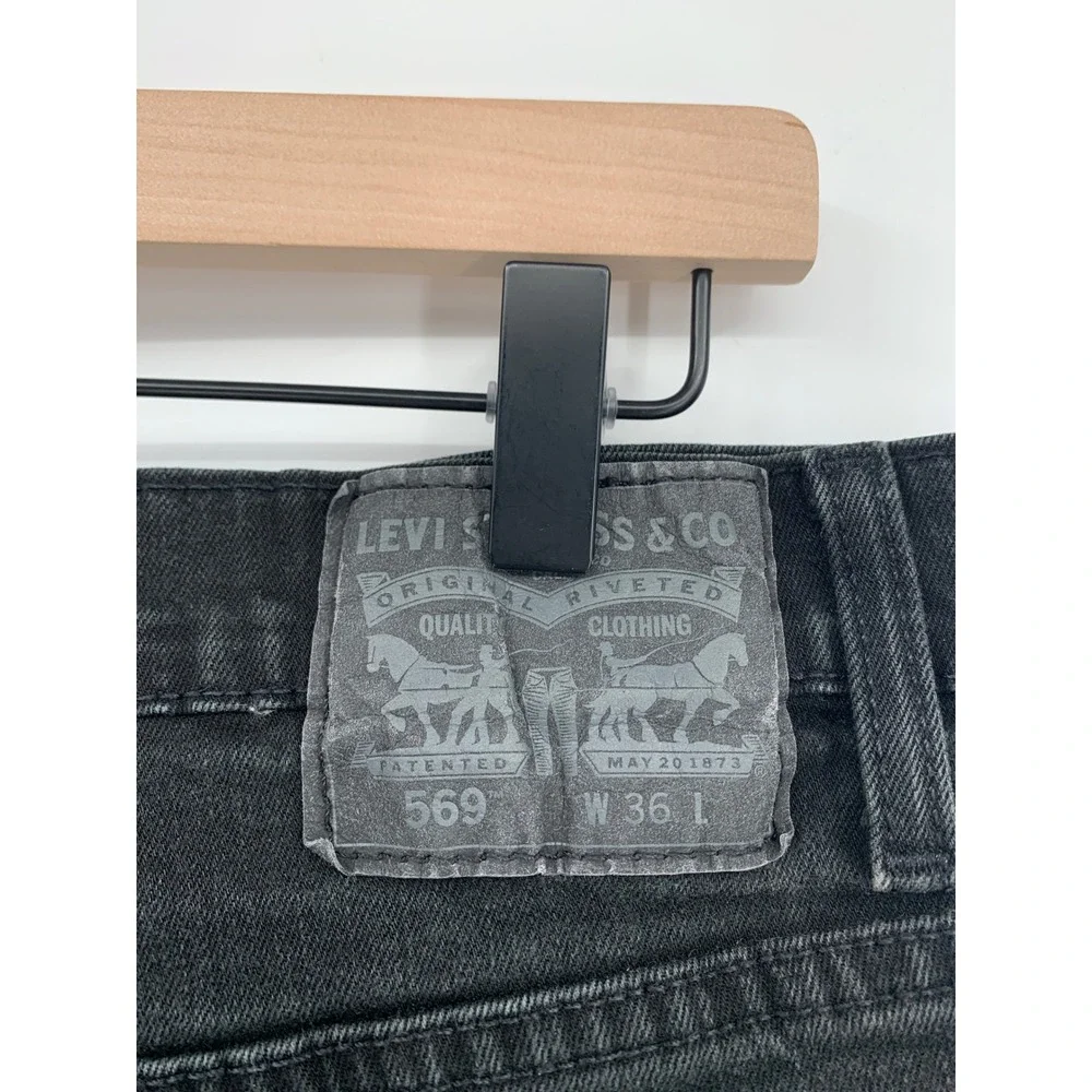 Levis 569 Shorts Mens 36 Black Loose Straight Fade Denim Jorts 12